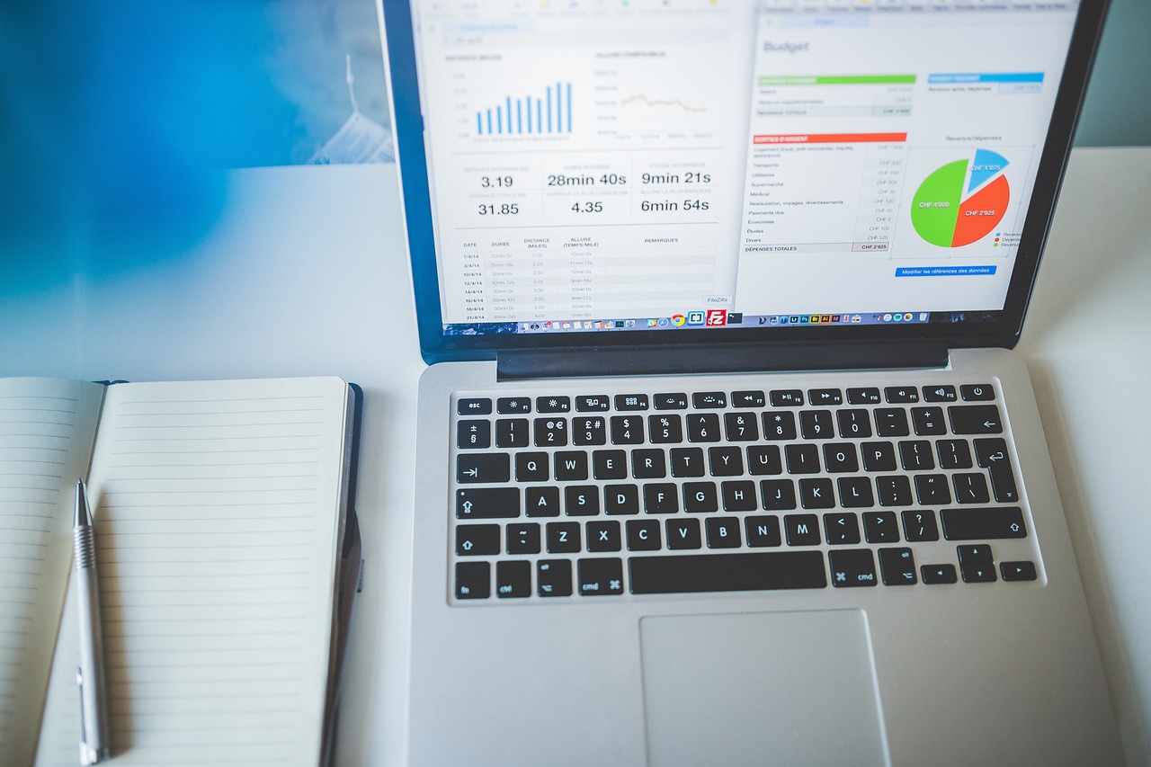 Laptop screen showing business charts
